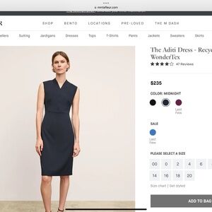 MM Lafleur The Aditi Dress Size 8 Recycled Wonder Tex Midnight/Navy Blue